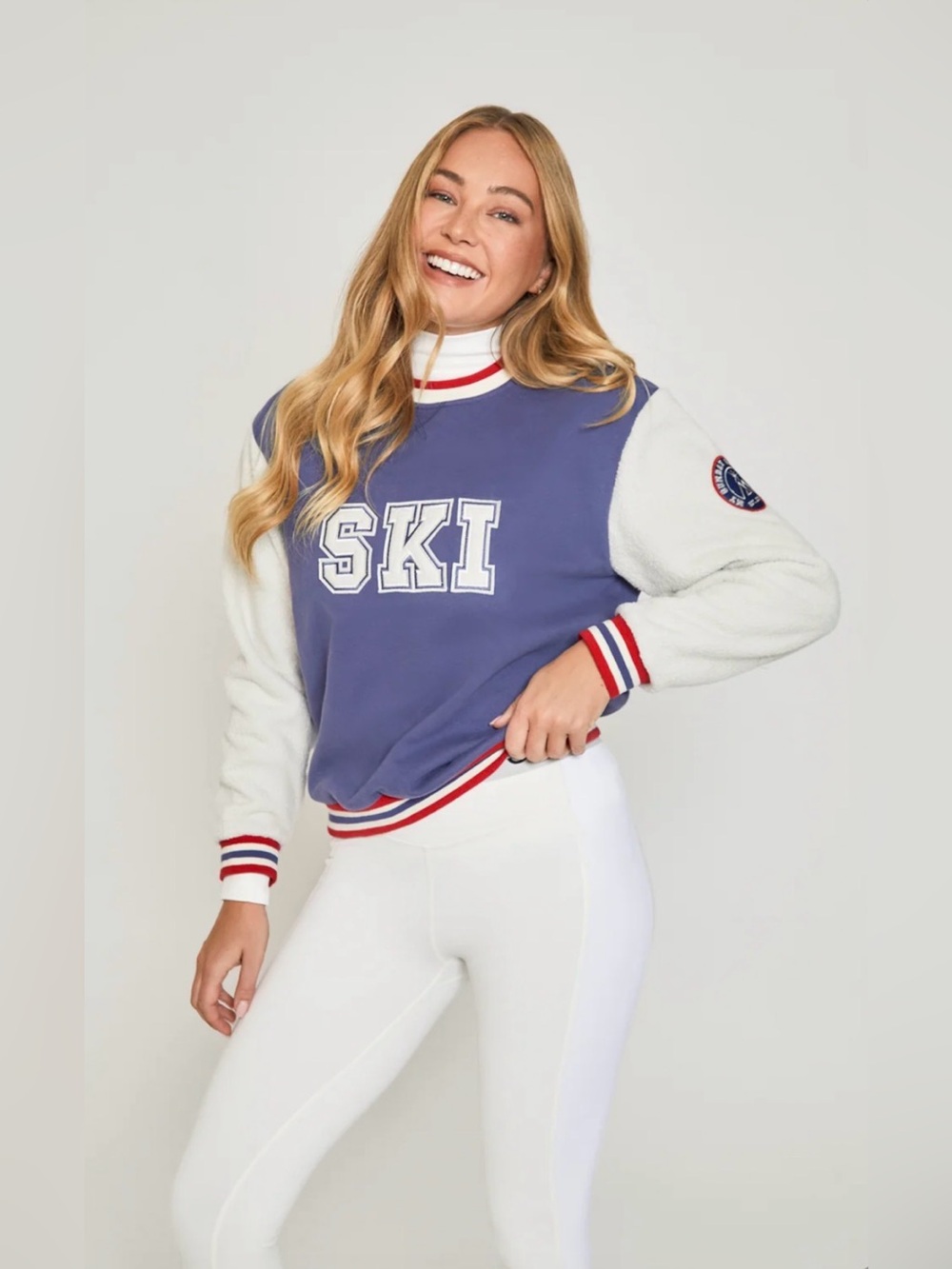 My Sunday Ski Varsity Ski Sweatshirt Blue Red Small